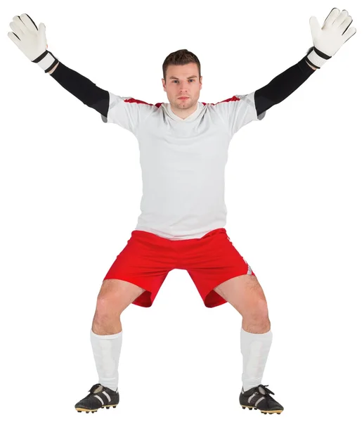 Goalkeeper in white ready to save — Stock Photo, Image