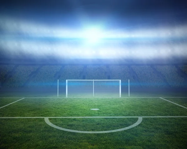 Voetbalveld met doelpaal in stadion — Stockfoto