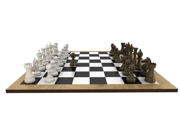 Chess pieces facing off on board — Stock Photo, Image