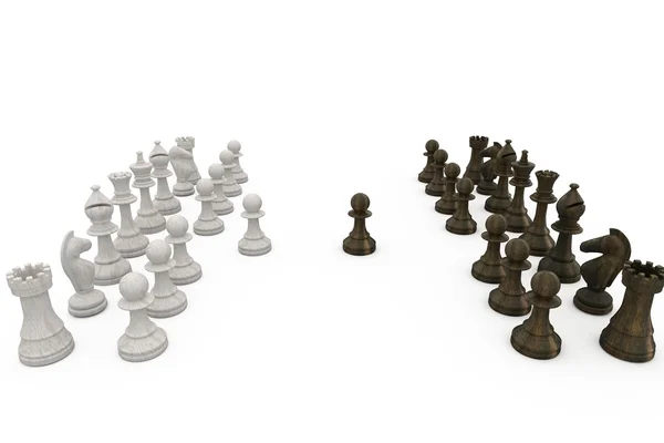 Houten schaakstukken geconfronteerd af — Stockfoto