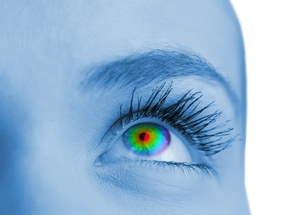 Психоделічне око на синьому обличчі — стокове фото