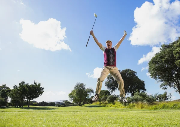 Emocionado golfista saltando hasta la celebración del club —  Fotos de Stock