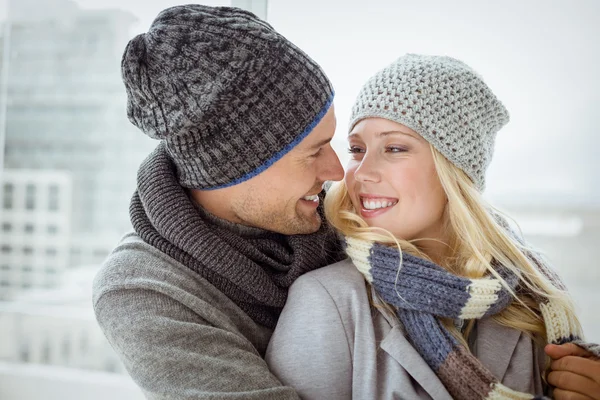 Cute couple in warm clothing — Stock Photo, Image
