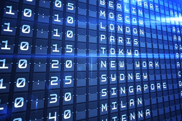 Blue departures board for major cities — Stock Photo, Image