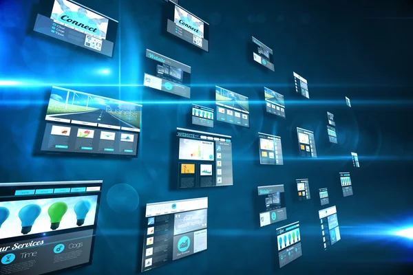 Bildschirme, die Geschäftswerbung auf blau zeigen — Stockfoto
