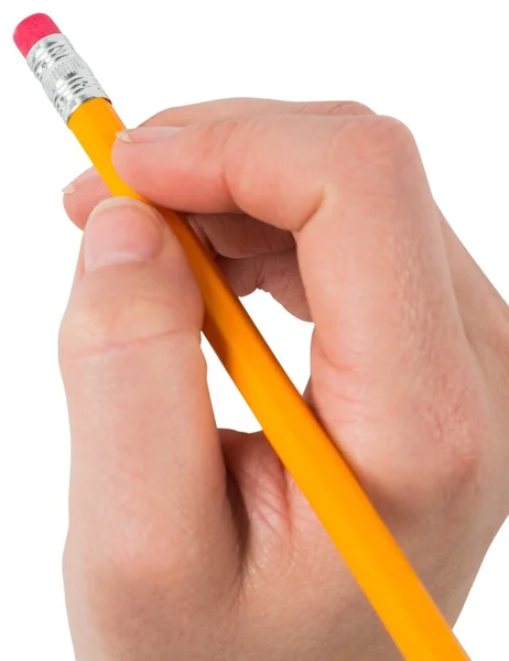 Hand erasing with pencil eraser — Stock Photo, Image