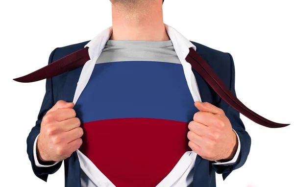 Camisa de apertura hombre de negocios para revelar bandera de Rusia — Foto de Stock
