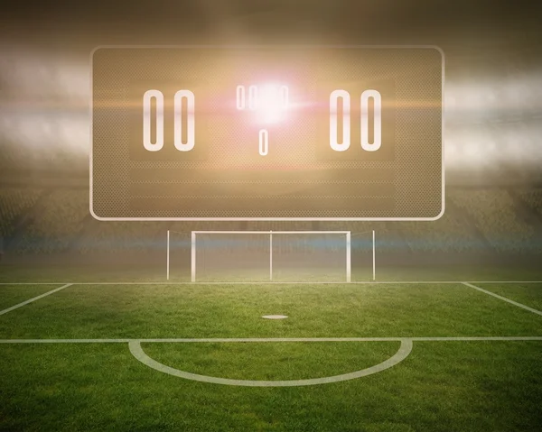 Football pitch with goalpost and scoreboard — Stock Photo, Image