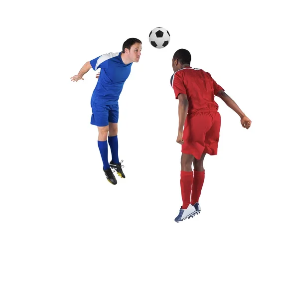 Football players tackling for the ball — Stock Photo, Image