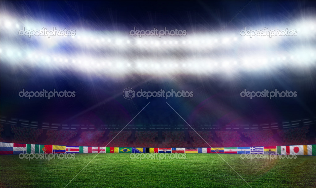 Football pitch with world cup flags Stock Photo by ©Wavebreakmedia 48334265