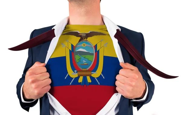 Camisa de apertura hombre de negocios para revelar bandera ecuador — Foto de Stock