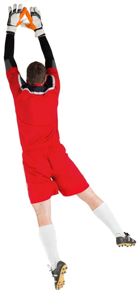 Doelman in rode springen — Stockfoto