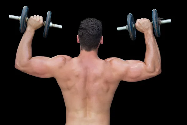 Strong crossfitter lifting up dumbbells — Stock Photo, Image