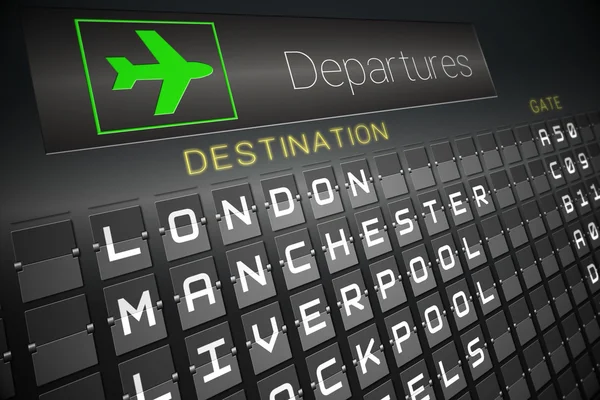 Black departures board for england — Stock Photo, Image