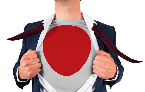 Camisa de apertura hombre de negocios para revelar bandera de Japón — Foto de Stock