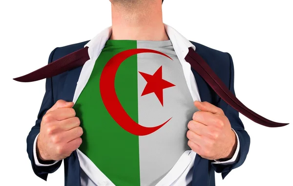 Camisa de apertura hombre de negocios para revelar la bandera de algeria —  Fotos de Stock