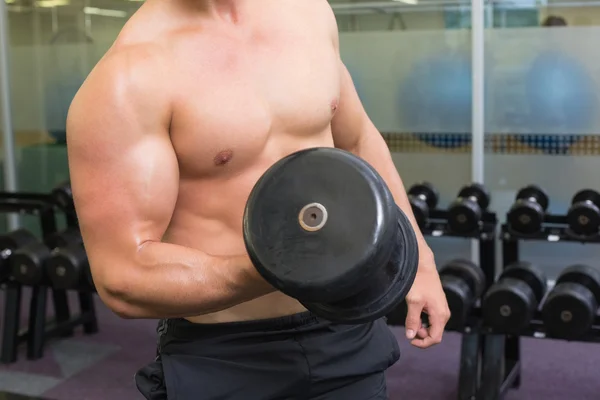 Bodybuilder lifting heavy dumbbell — Stock Photo, Image