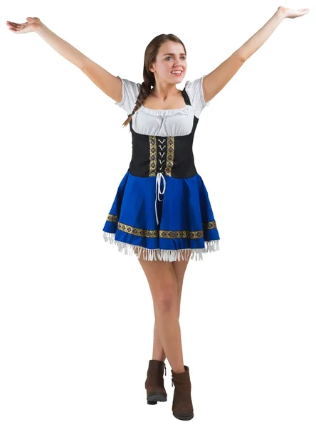 Oktoberfest girl with arms raised — Stock Photo, Image