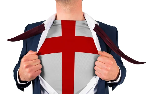 Επιχειρηματίας άνοιγμα πουκάμισο να αποκαλύψει τη σημαία της Αγγλίας — Φωτογραφία Αρχείου