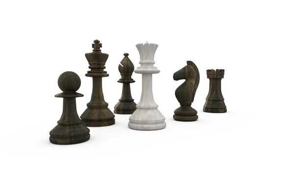 White queen surrounded by black pieces — Stock Photo, Image