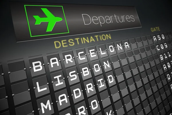Black departures board for european cities — Stock Photo, Image