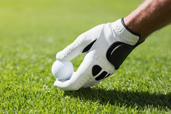 Golfista umieszczenie piłeczki do golfa na tee — Zdjęcie stockowe