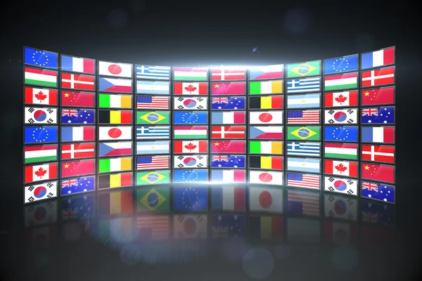 Screen collage showing international flags — Stock Photo, Image