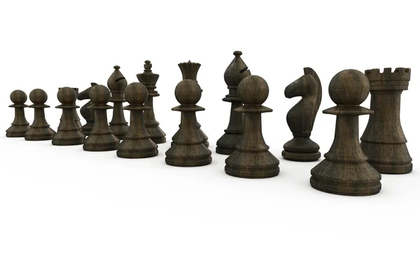 Black wooden chess pieces standing — Stock Photo, Image