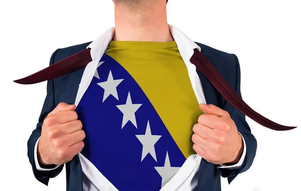 Camisa de apertura hombre de negocios para revelar la bandera de bosnia —  Fotos de Stock