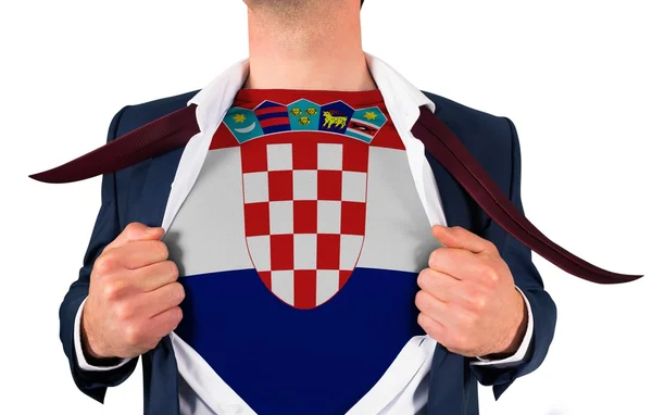 Zakenman opening shirt te onthullen Kroatië vlag — Stockfoto