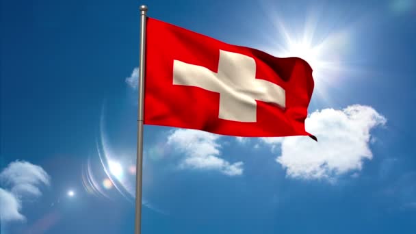 Switzerland national flag waving on flagpole — Stock Video