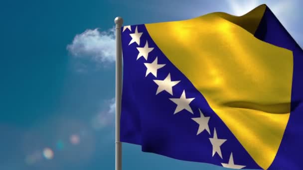 Bosnië nationale vlag zwaaien op vlaggenmast — Stockvideo