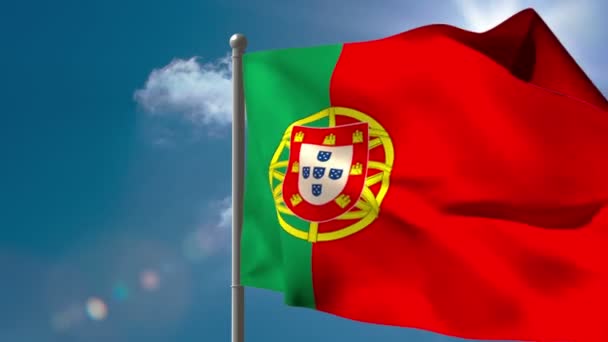 Portugiesische Nationalflagge geschwenkt — Stockvideo