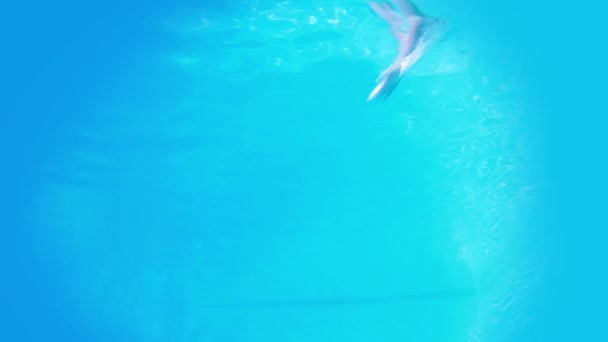 Pretty brunette diving underwater into pool — Stock Video