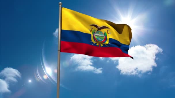 Bandera nacional de Ecuador ondeando en asta de bandera — Vídeo de stock