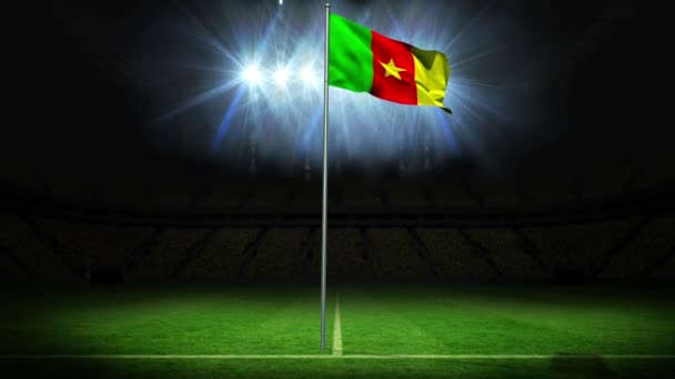 Kamerun ulusal bayrak sallayarak üzerinde bayrak direği — Stok video