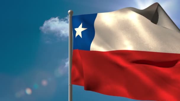 智利国家的国旗在旗杆上飘扬 — 图库视频影像