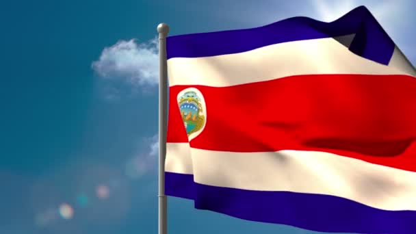 Kostarika státní vlajka mávání — Stockvideo