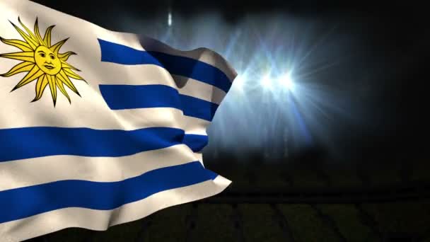 Large uruguay national flag waving — Stock Video