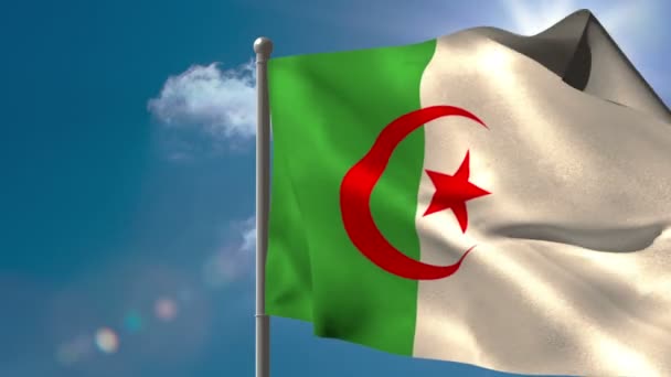 Algeriet nationella flagga vajande på flaggstång — Stockvideo