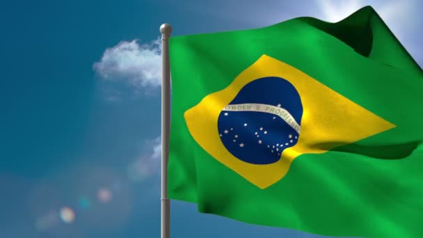 Brezilya ulusal bayrak sallayarak üzerinde bayrak direği — Stok video