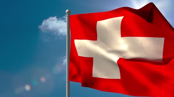 Bandera nacional suiza ondeando — Vídeo de stock