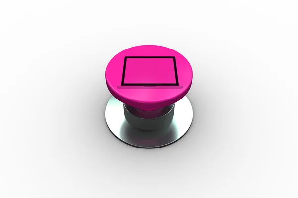 Laptop graphic on pink push button — Stock Photo, Image