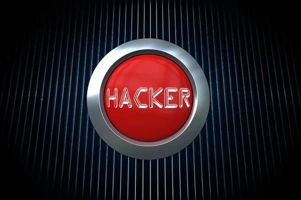 Hacker on red push button — Stock Photo, Image