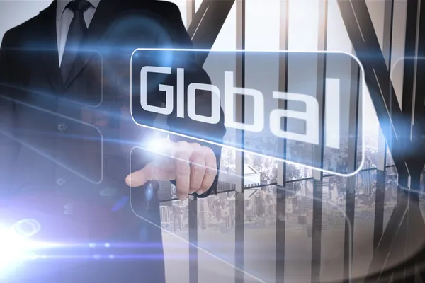 Businessman presenting the word global — Stock Photo, Image