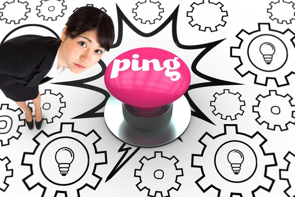 Ping against pink push button — Stock Photo, Image