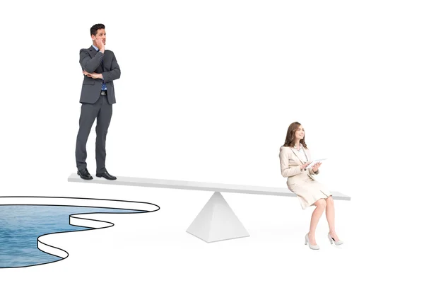 White scales measuring two business people — Stock Photo, Image
