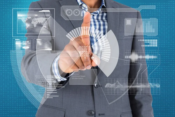Businessman pointing to interface — Stock Photo, Image