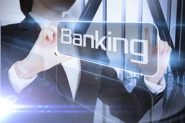 Businessman presenting the word banking — Stock Photo, Image