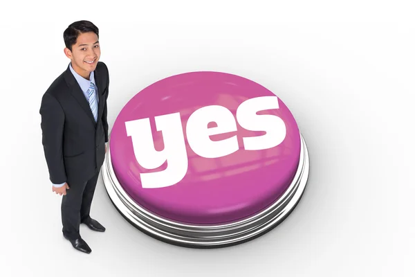 Word yes and smiling asian businessman — Stock Photo, Image